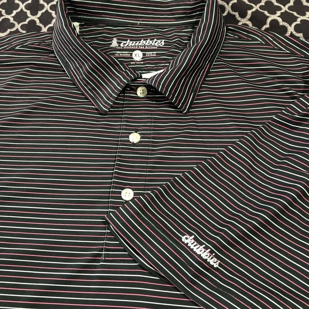 Chubbies Polo Shirt Mens XL Black Pink Short Sleeve Striped Polyester GG7